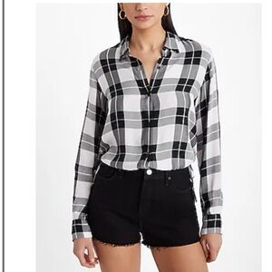 EXPRESS plaid cinched-waist portofino button down shirt- sz medium